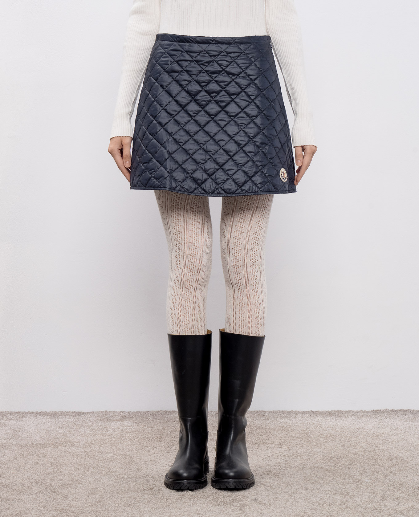 

Blue quilted mini skirt with logo patch Moncler