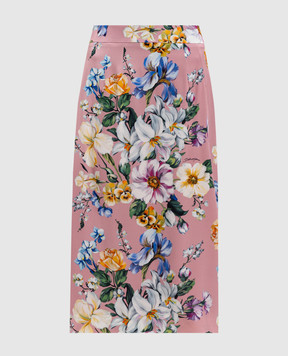 Dolce&Gabbana Pink floral print silk midi skirt F4CS8TFSA7G