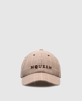 Alexander McQueen Beige wool checkered cap with logo 8386304200Q