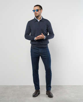 ISAIA Blue melange wool polo with logo embroidery MG8020YP005
