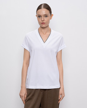 Brunello Cucinelli White T-shirt with a monil chain MPT18BD222