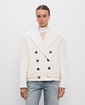 Balmain Beige double-breasted cropped coat made of wool and cashmere FF1UA095WB50