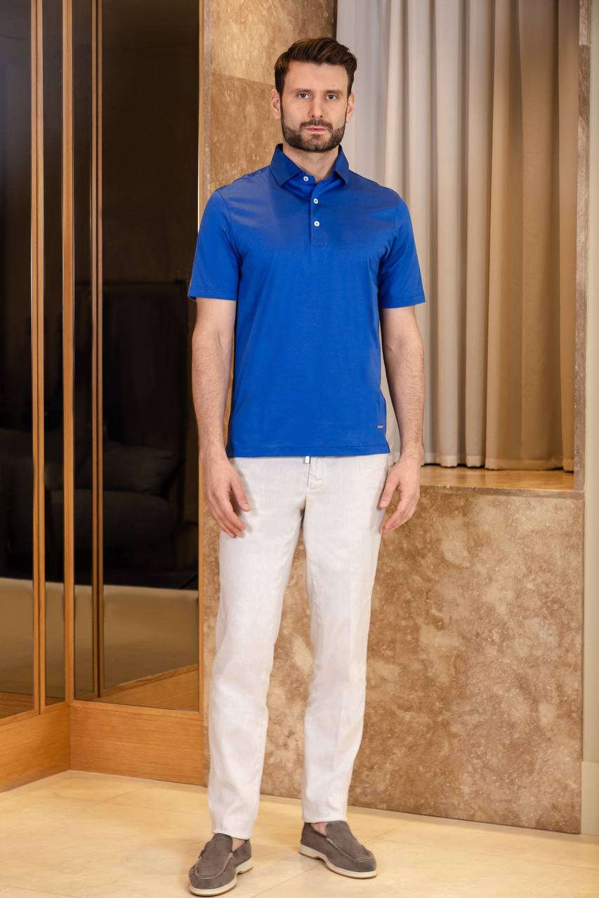 Blue polo shirt with logo Enrico Mandelli