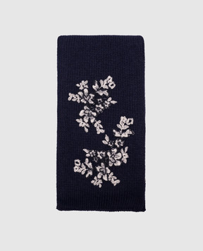 Ermanno Scervino Children's blue scarf with wool and cashmere with floral embroidery AV01V226