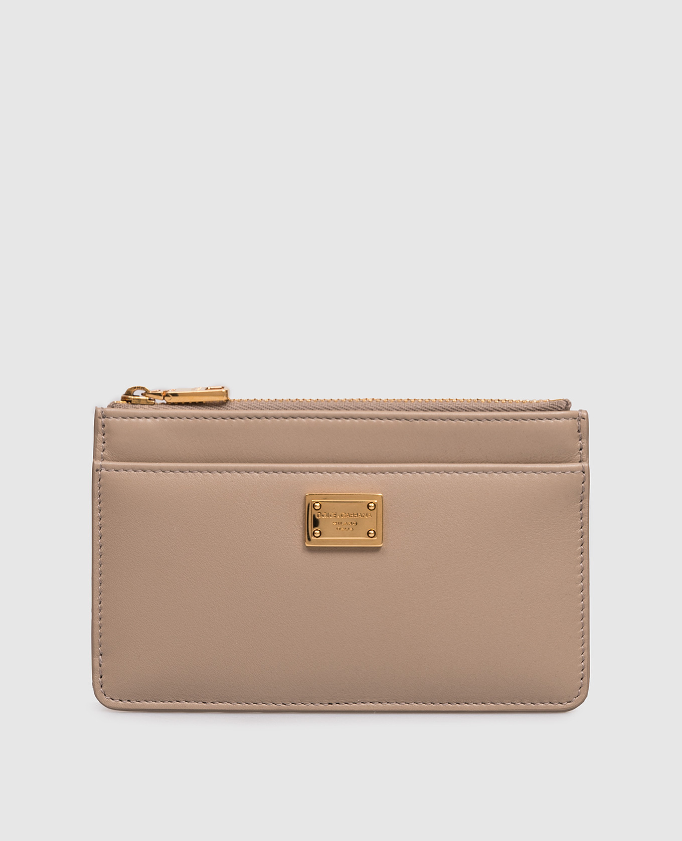 Beige leather cardholder with logo engraving Dolce&Gabbana