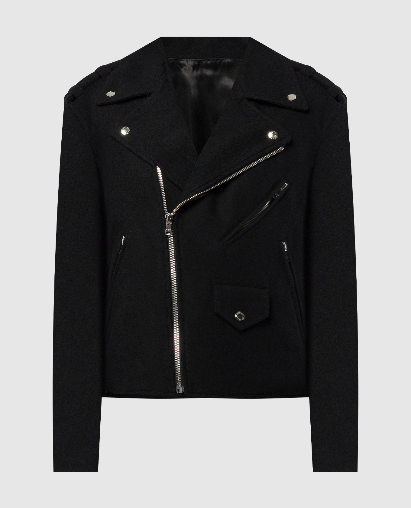 

Black cropped coat with wool in the style of a cowhide Balmain