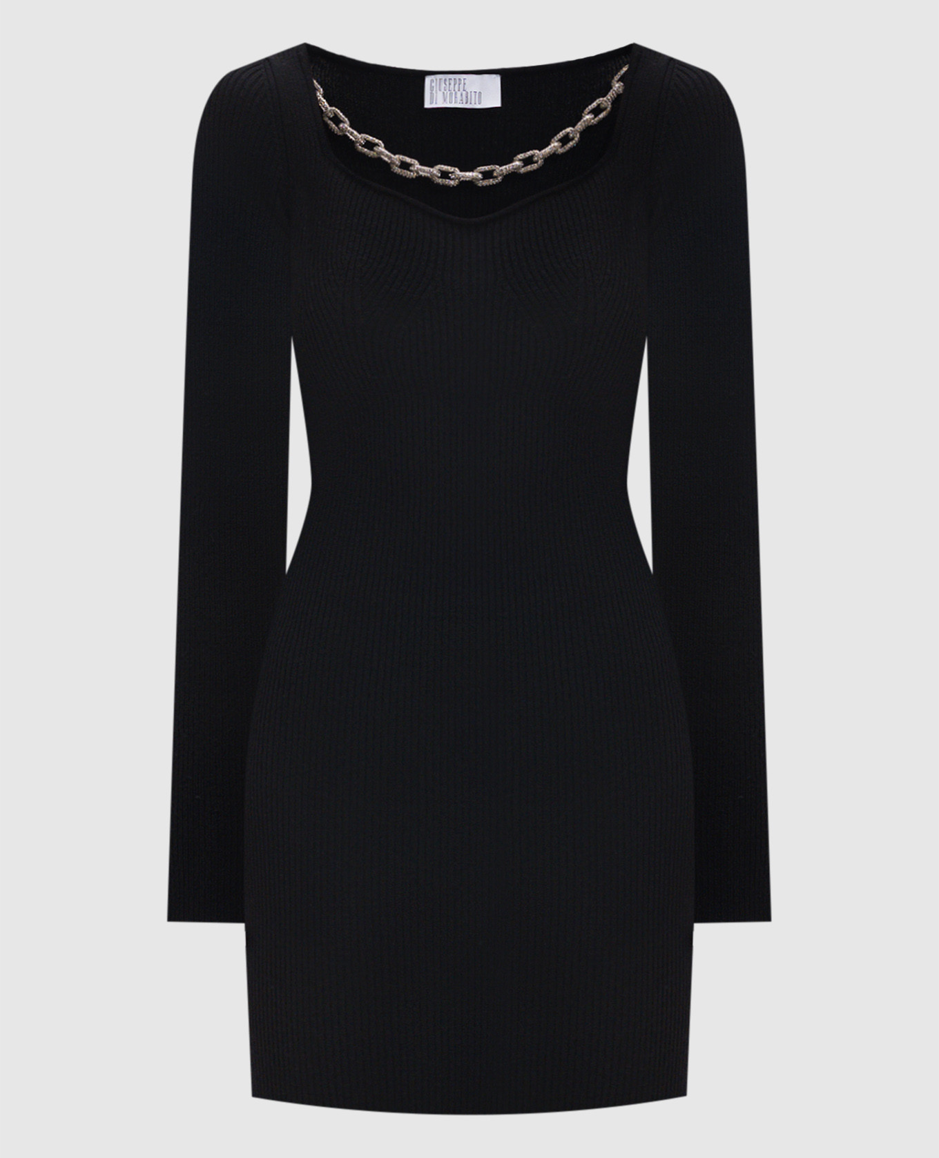 

Black merino wool mini dress with a ribbing and crystals Giuseppe Di Morabito Milano