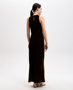 Asceno Valencia brown velvet midi dress with silk D020F40C428