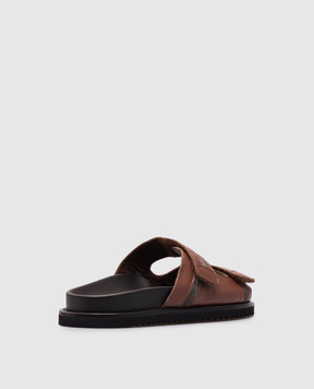 Doucal's Brown leather flip-flops with a monil chain DD8798CASTPF776
