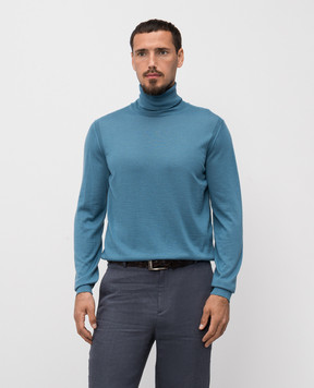 Stefano Ricci Blue cashmere and silk turtleneck K606125D01F25302