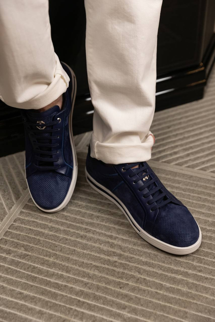 

Blue suede sneakers with logo Stefano Ricci