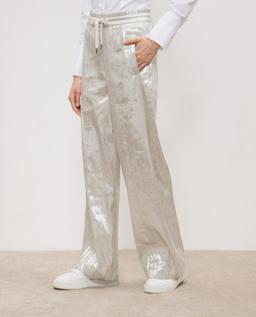 Brunello Cucinelli Silver pants with linen ML155P8538