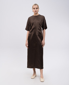 Lou Lou Studio Brown midi dress RUBY made of linen and silk RUBY