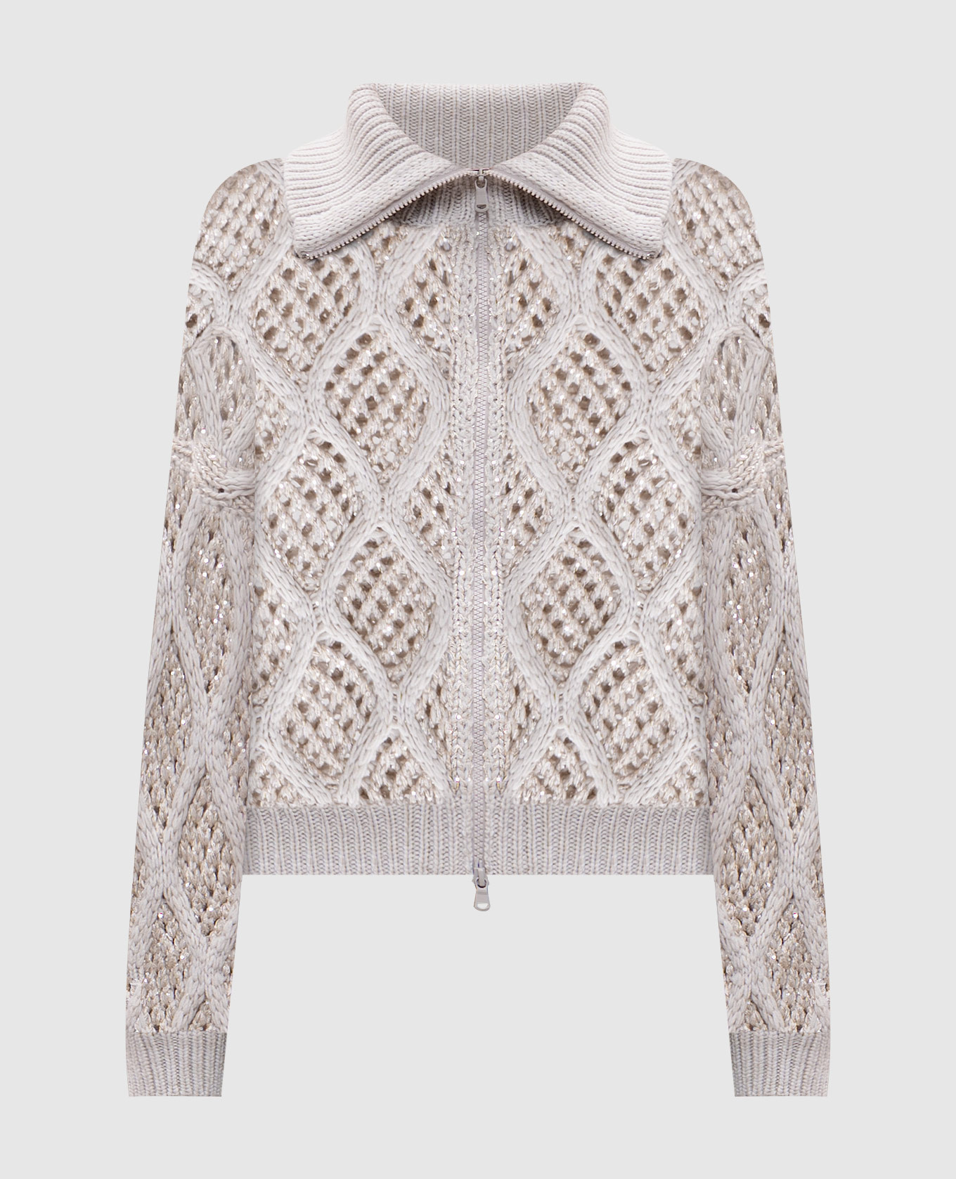 

Gray openwork cashmere cardigan with sequins Brunello Cucinelli, Grey