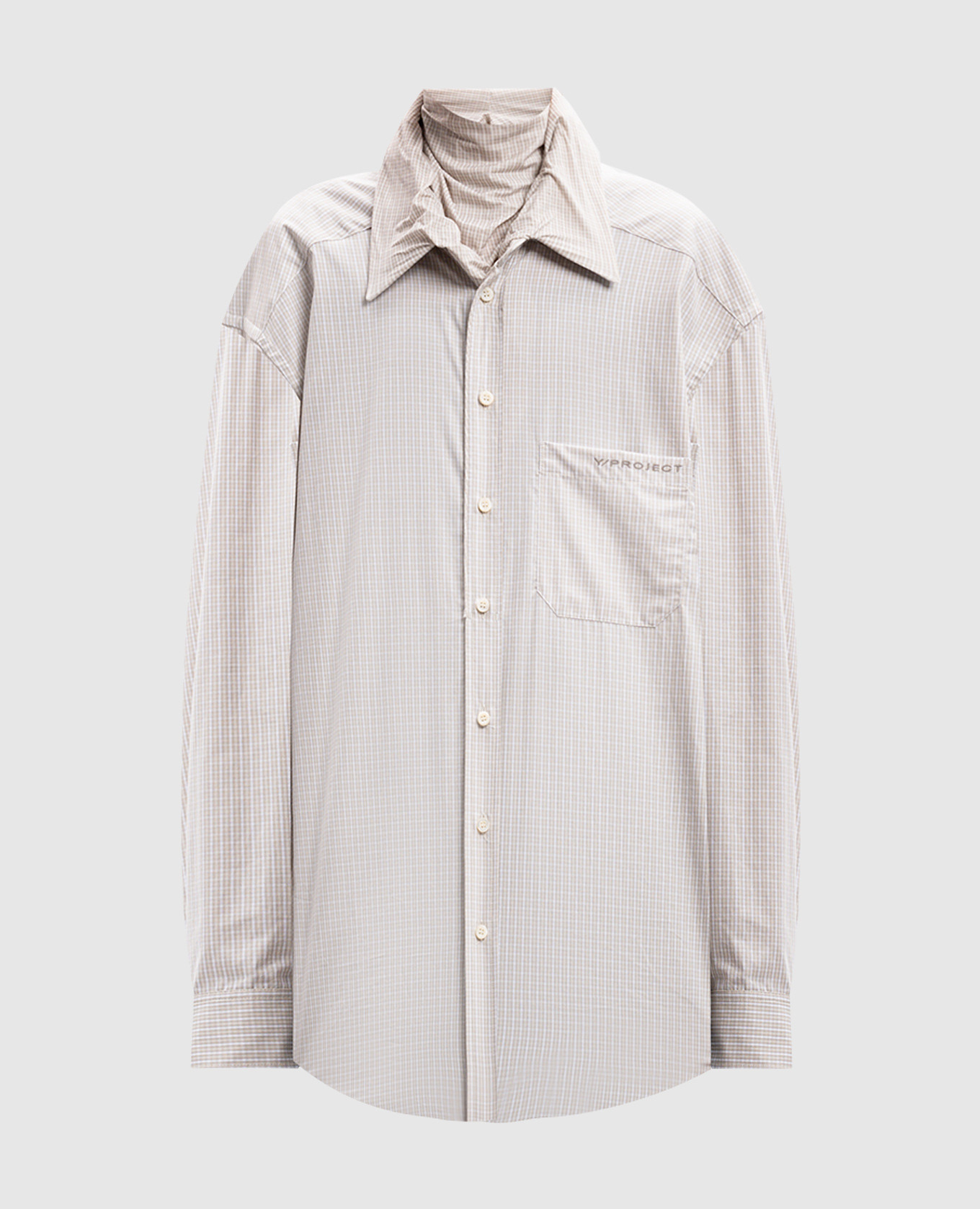 Beige checkered shirt with a double design y project