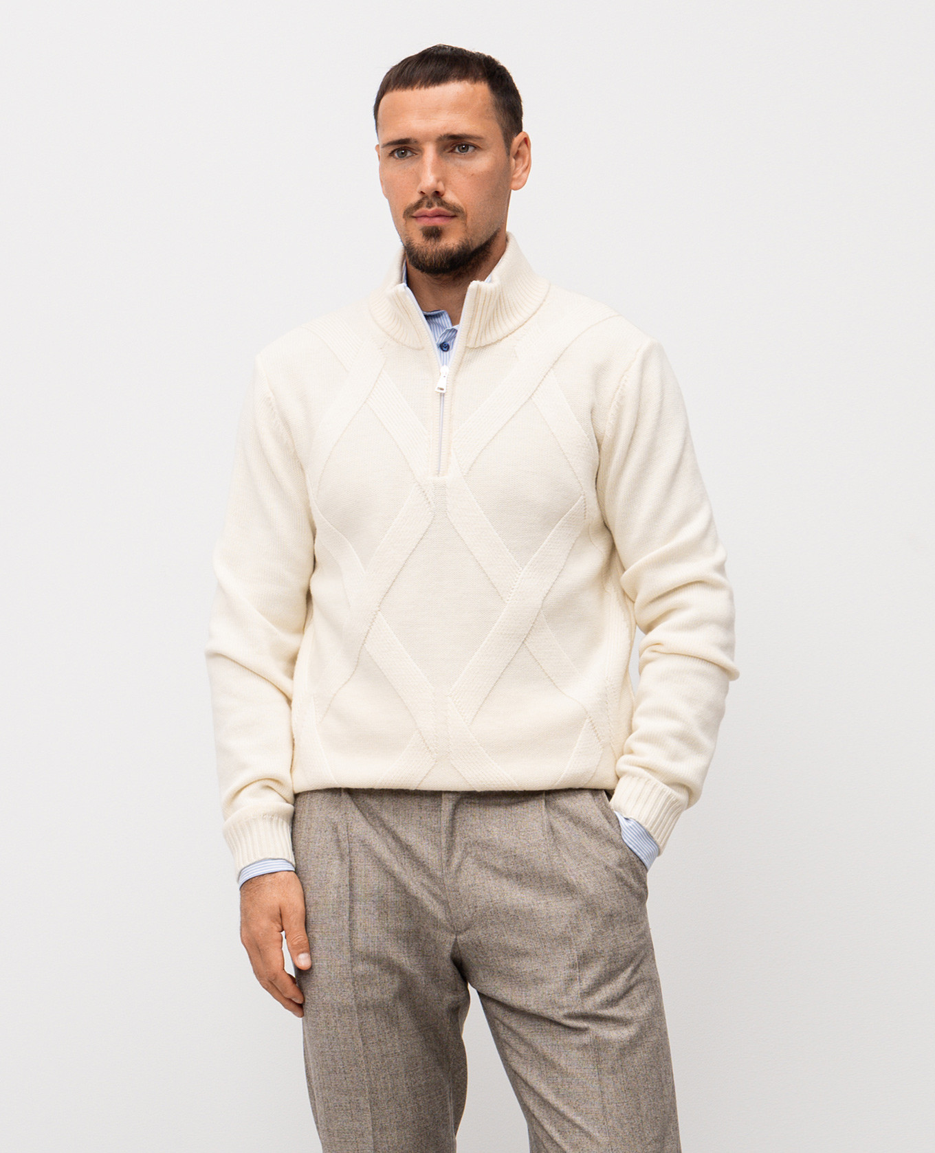 

White merino wool sweater with geometric pattern Cashmere&Whiskey