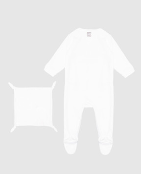 Givenchy Children's white velor set of overalls and handkerchief with patch H30569
