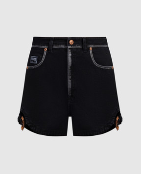 Versace Jeans Couture Black denim shorts with logo patch 76HAD522DW060D24