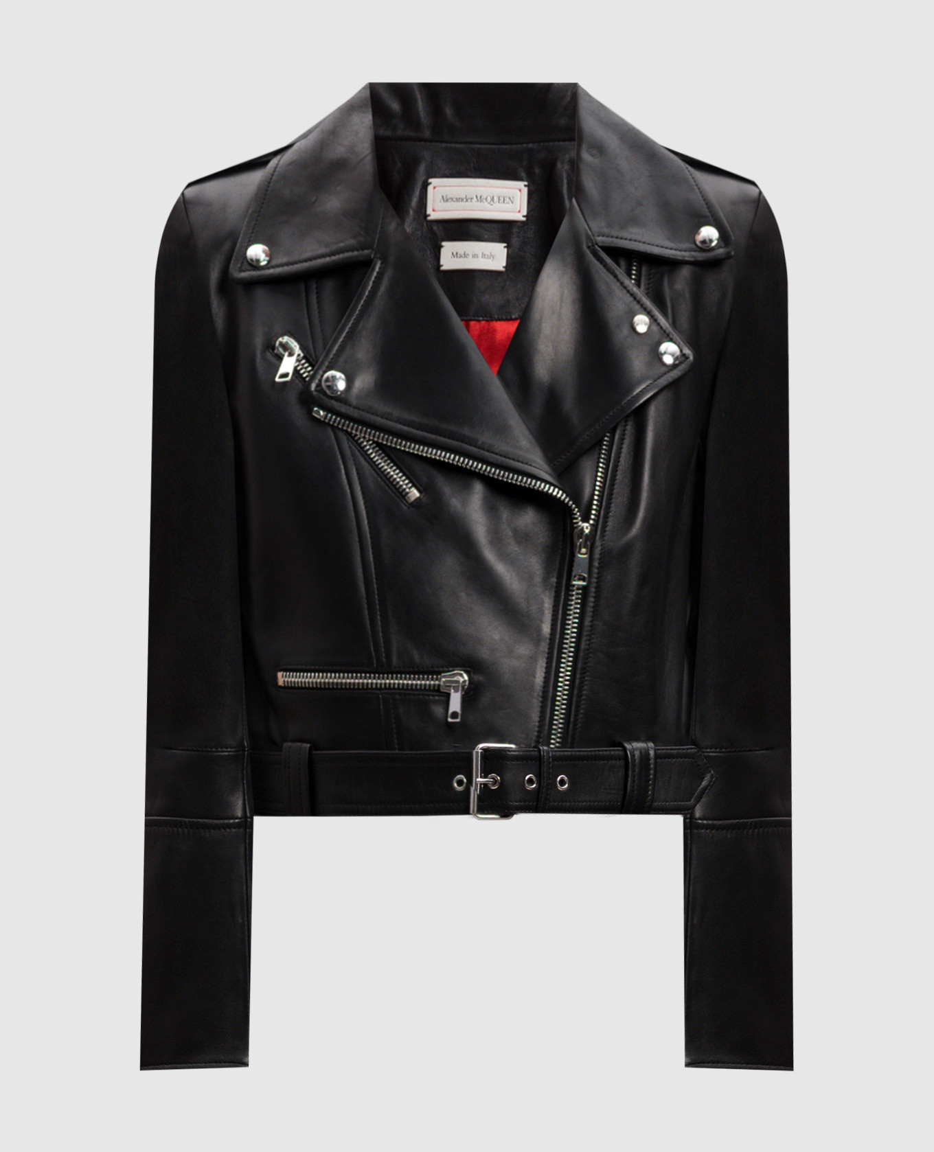 

Black cropped leather biker jacket with metal studs Alexander McQueen