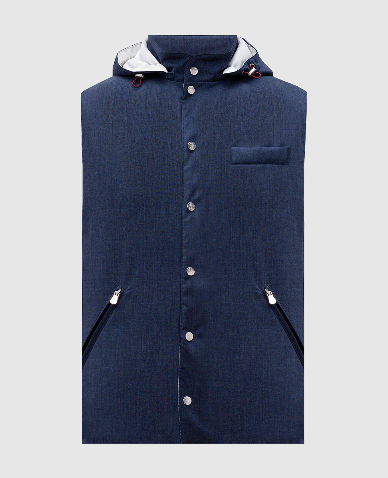 Blue wool vest with hood Brunello Cucinelli