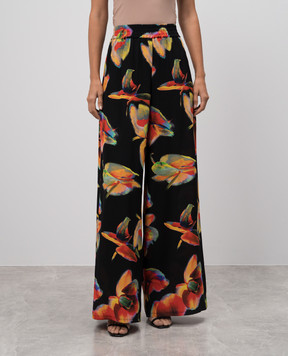 Alexander McQueen Black silk pants with floral print 700838QCAHF