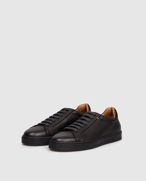 Doucal's Black leather sneakers with logo DU3483SPENPF797