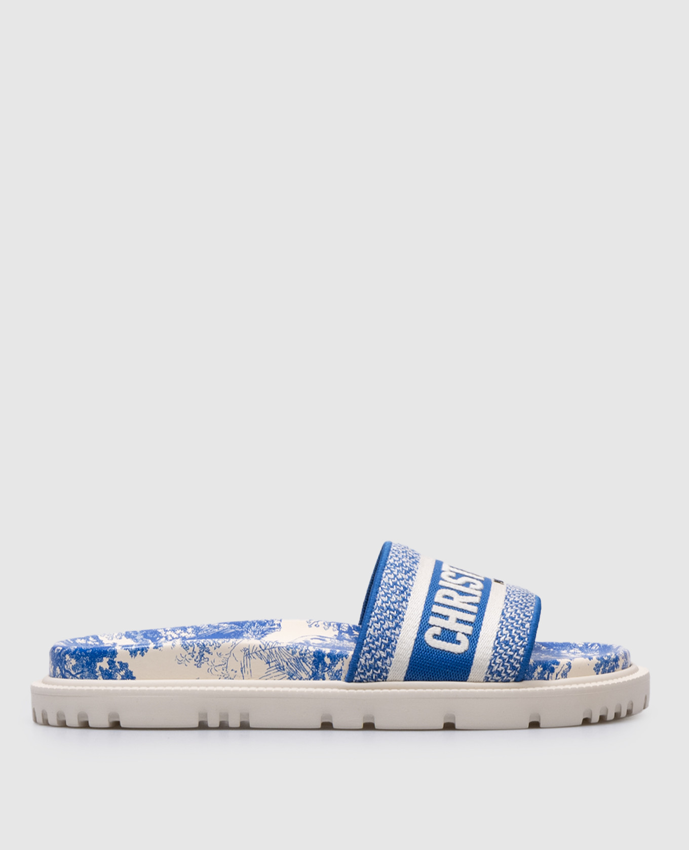 

Blue flip flops with a logo pattern Christian Dior, Голубой