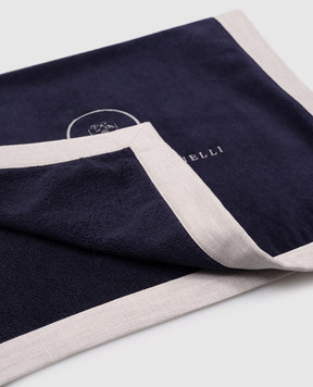 Brunello Cucinelli Blue towel with embroidered logo emblem ML925TN67T
