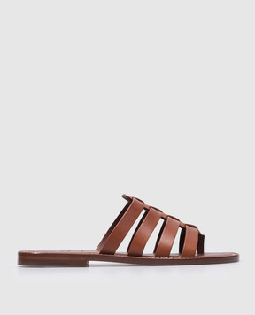 Brunello Cucinelli Brown leather flip flops with embossed logo MZUELBM314