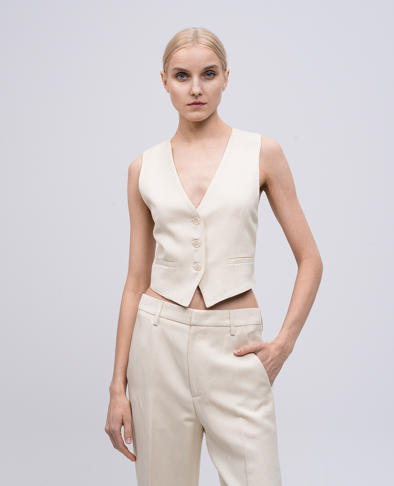 Beige linen vest Dondup 3