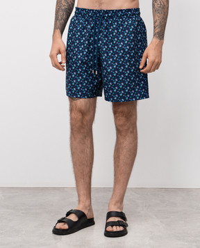 Vilebrequin Blue swim shorts with branded print MOOAB139