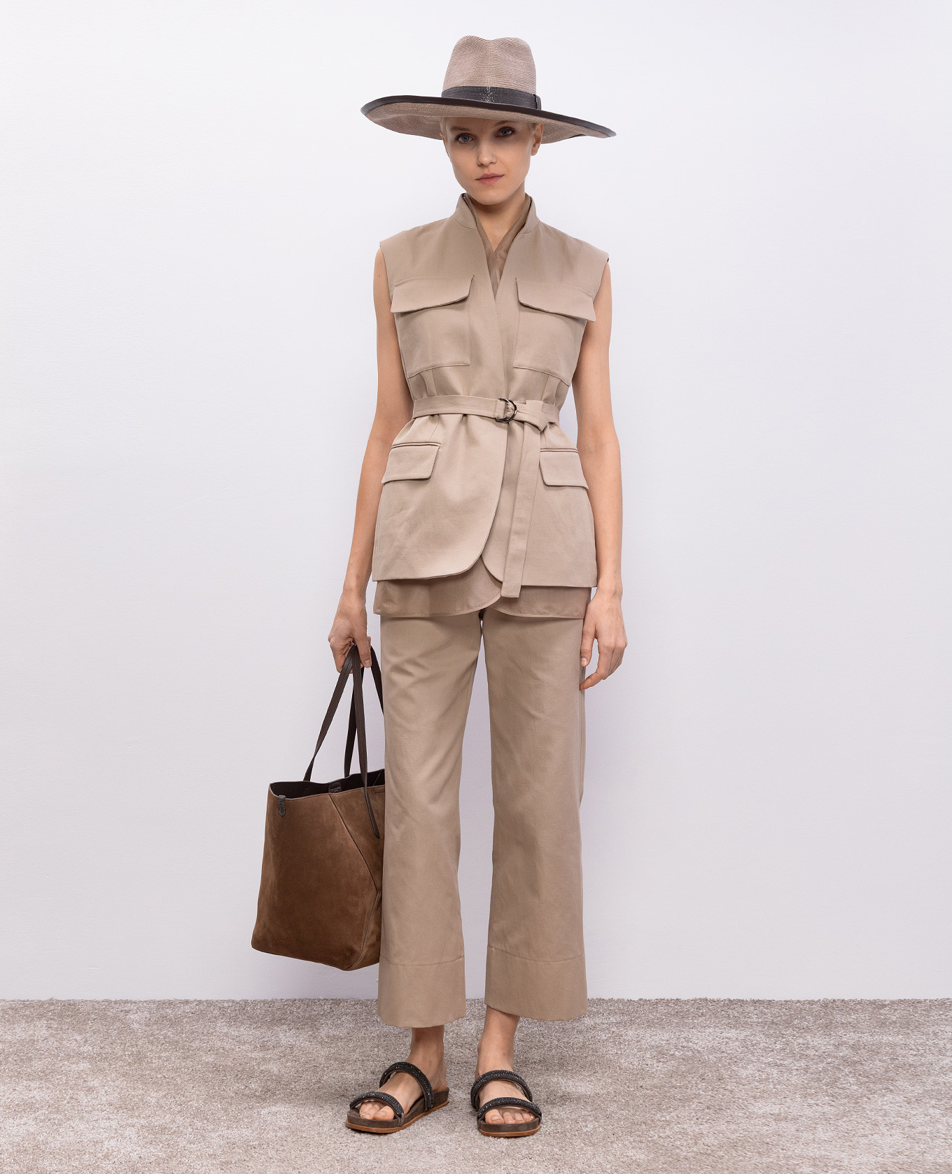Beige double-breasted vest with linen Brunello Cucinelli 2