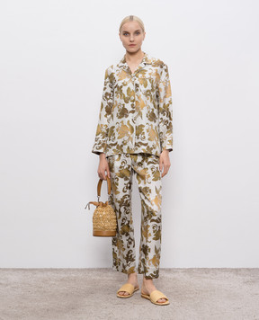 Max Mara White LEDA silk pants with floral print LEDA