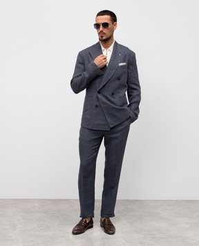 Peserico Green double-breasted patterned linen jacket R5102908266
