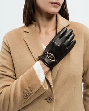 Valentino Black leather gloves with VLogo Signature logo 5W2GDA30BVI