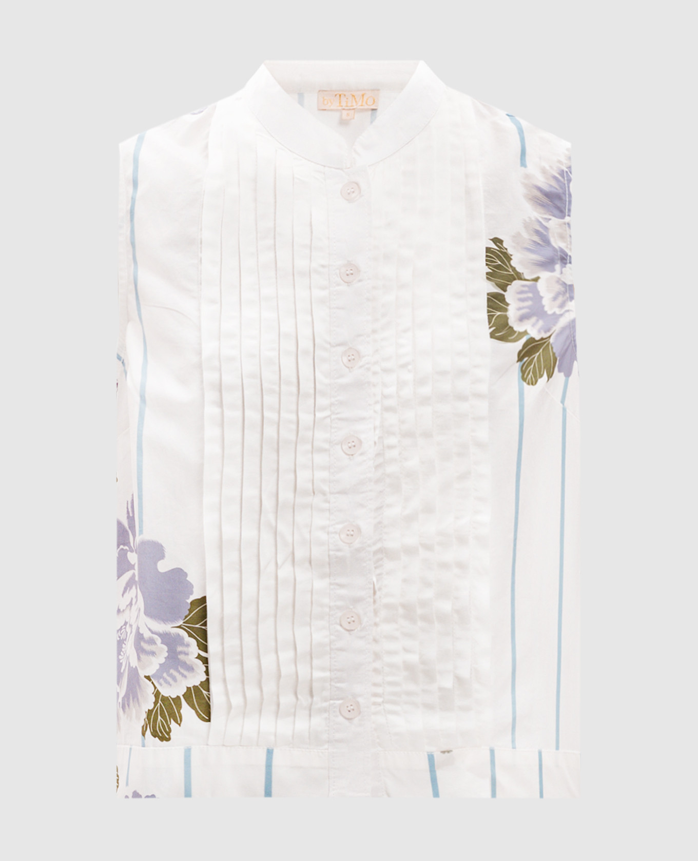 

White top with floral print pleating byTimo