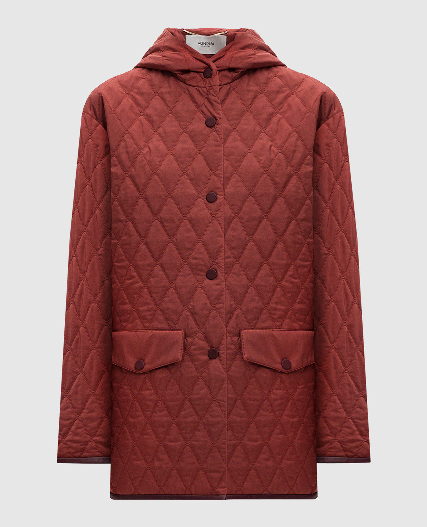 Burgundy quilted jacket with leather inserts and metal logo agnona