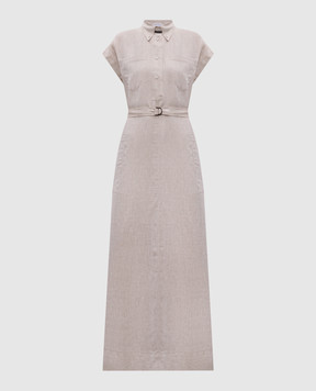 Brunello Cucinelli Beige linen maxi dress with monil chain MM633AHA92