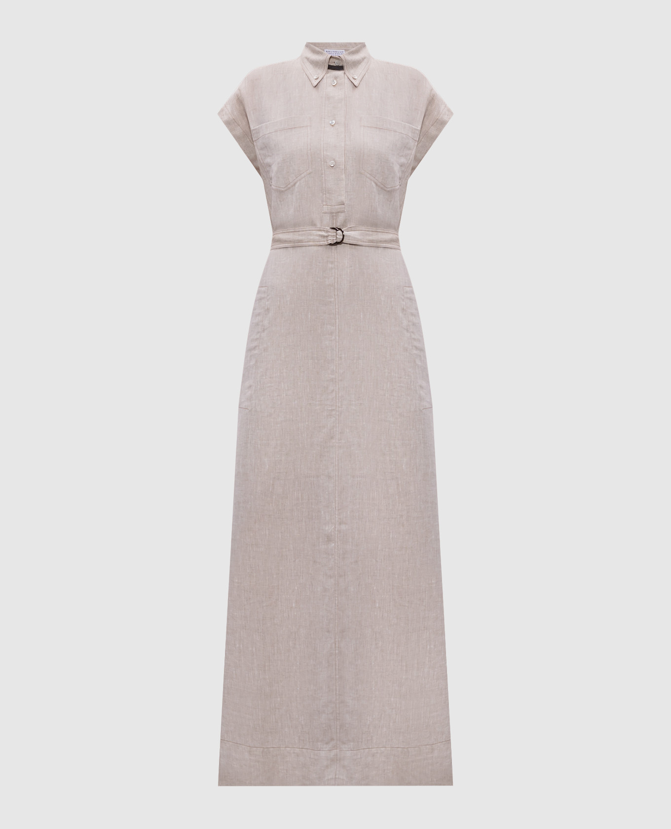Beige linen maxi dress with monil chain Brunello Cucinelli