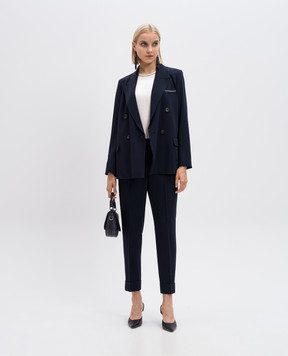 Peserico Blue double-breasted wool jacket with monil chain A01428U06753
