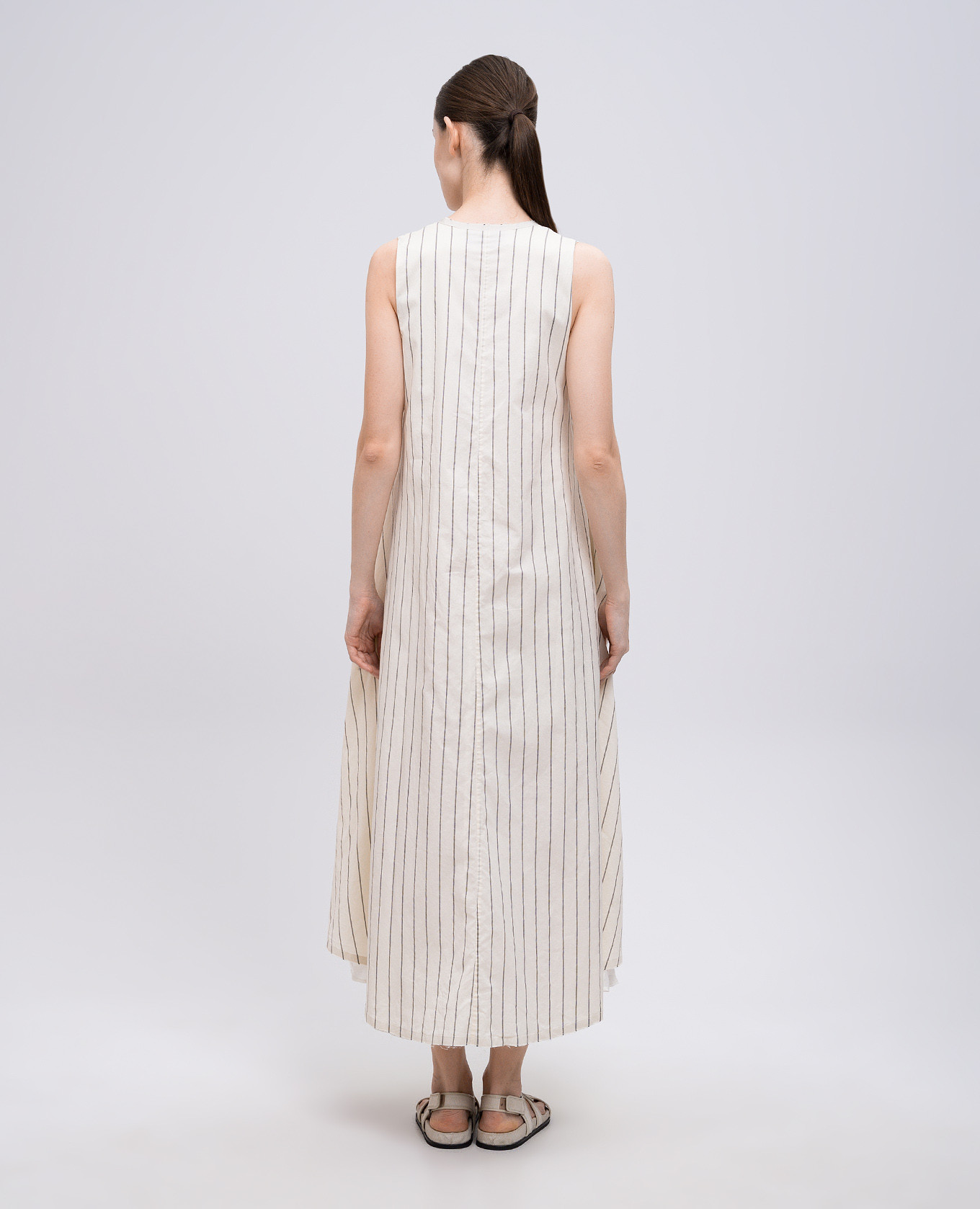 Beige striped silk midi dress Marc Le Bihan 4