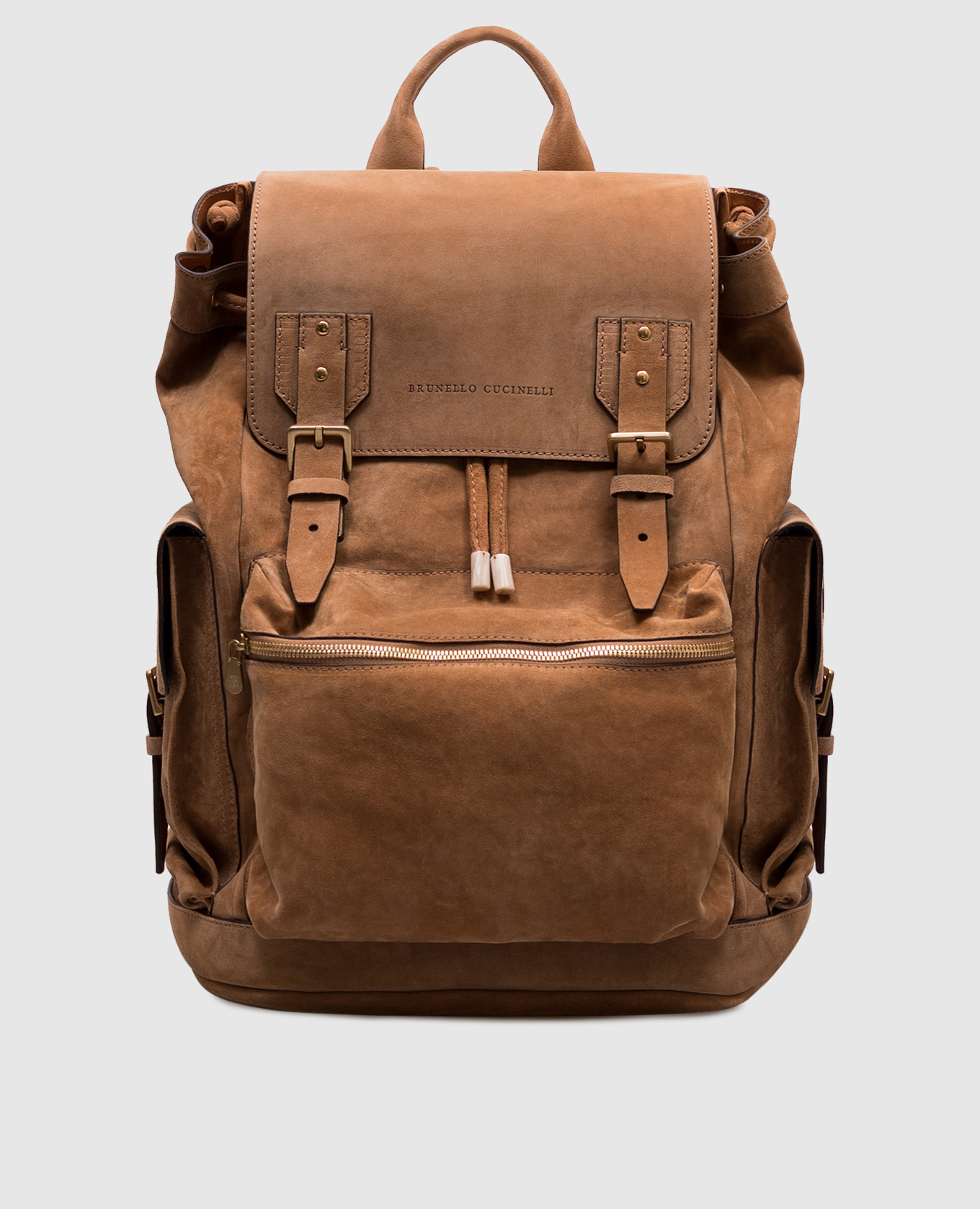 

Brown suede backpack with embossed logo Brunello Cucinelli