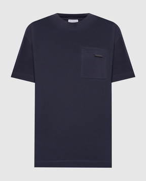 Brunello Cucinelli Blue T-shirt with a monil chain MPT81EC710