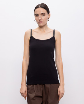 Brunello Cucinelli Black ribbed top with monil chain ML171HE200