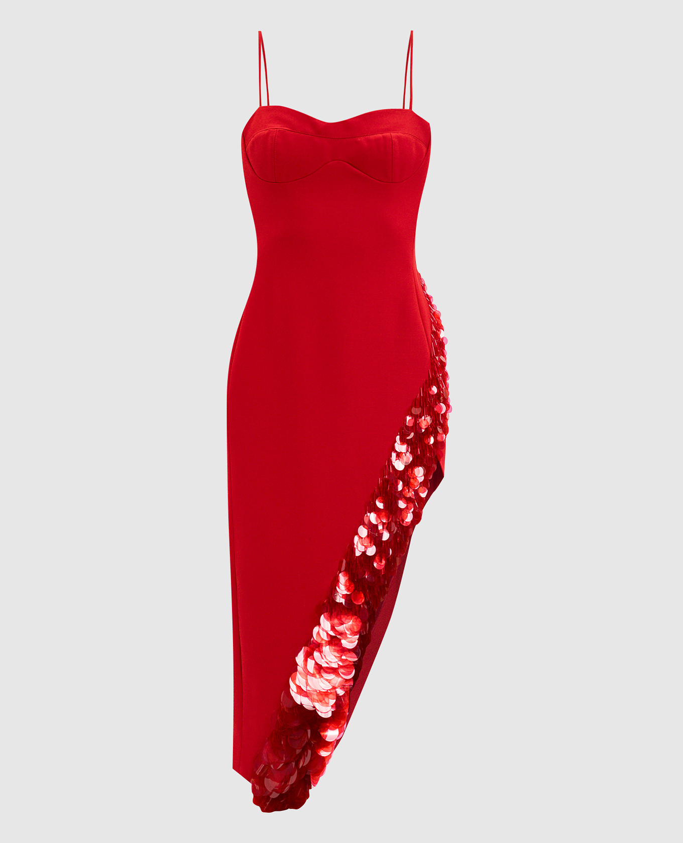 

Red wool dress with asymmetric cut and sequins David Koma