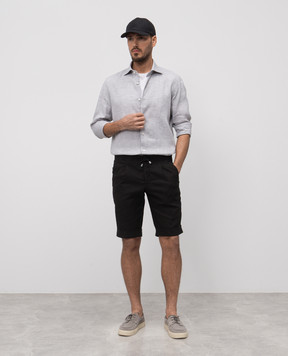 Enrico Mandelli Black linen shorts GYMSHO5654