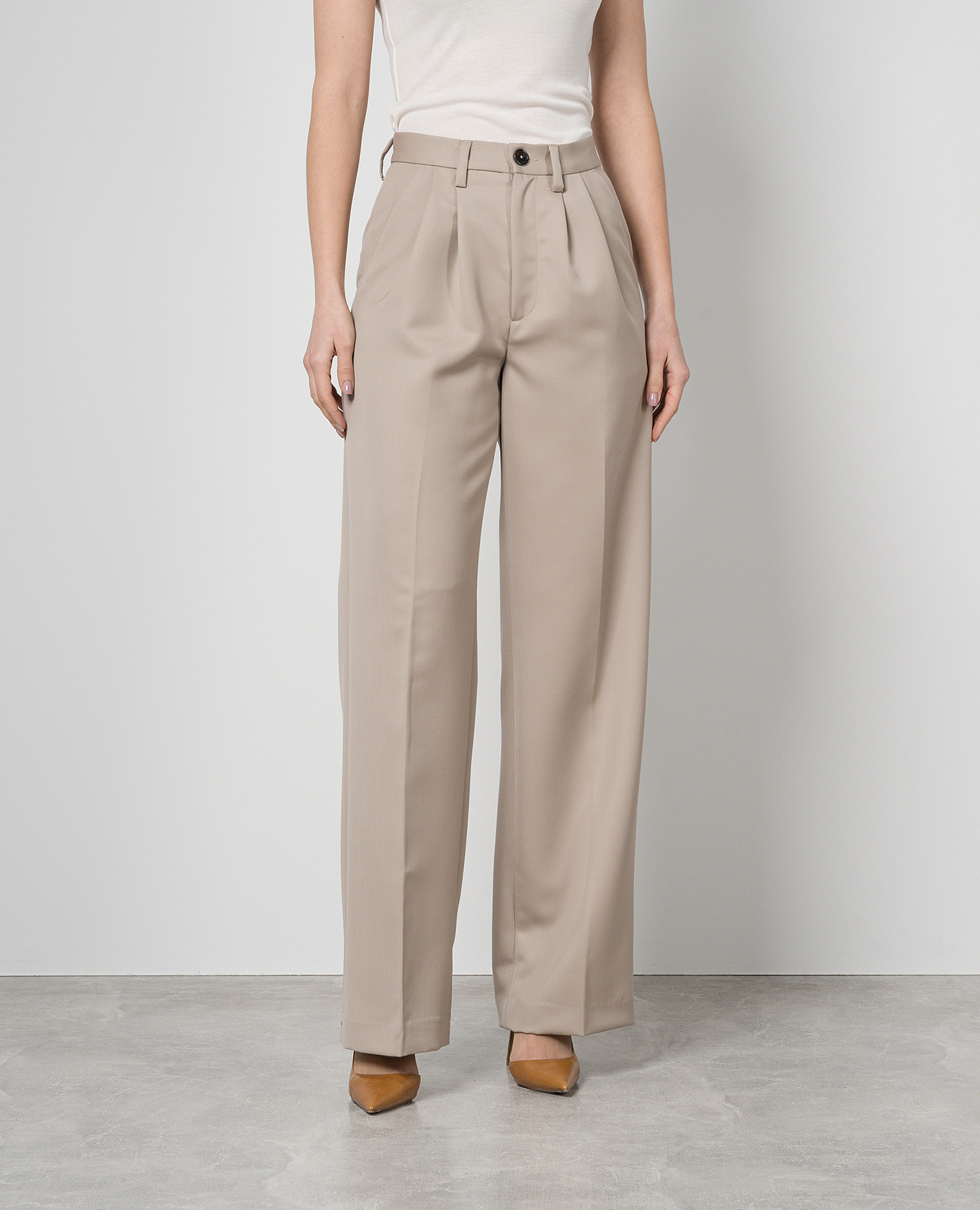 Carrie high rise wool trousers in beige Anine Bing 3