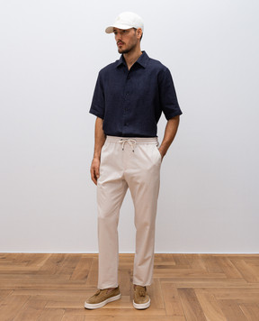 Agnona Blue linen shirt with logo TD09U5YU3039