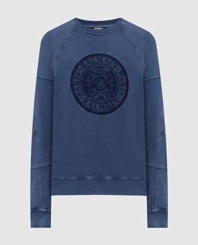 Balmain Blue sweatshirt with Coin embroidery EH1JS007BC89