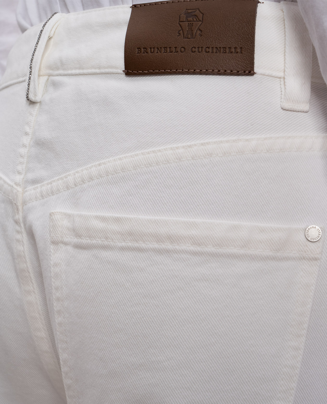 White jeans with leather logo patch Brunello Cucinelli 5